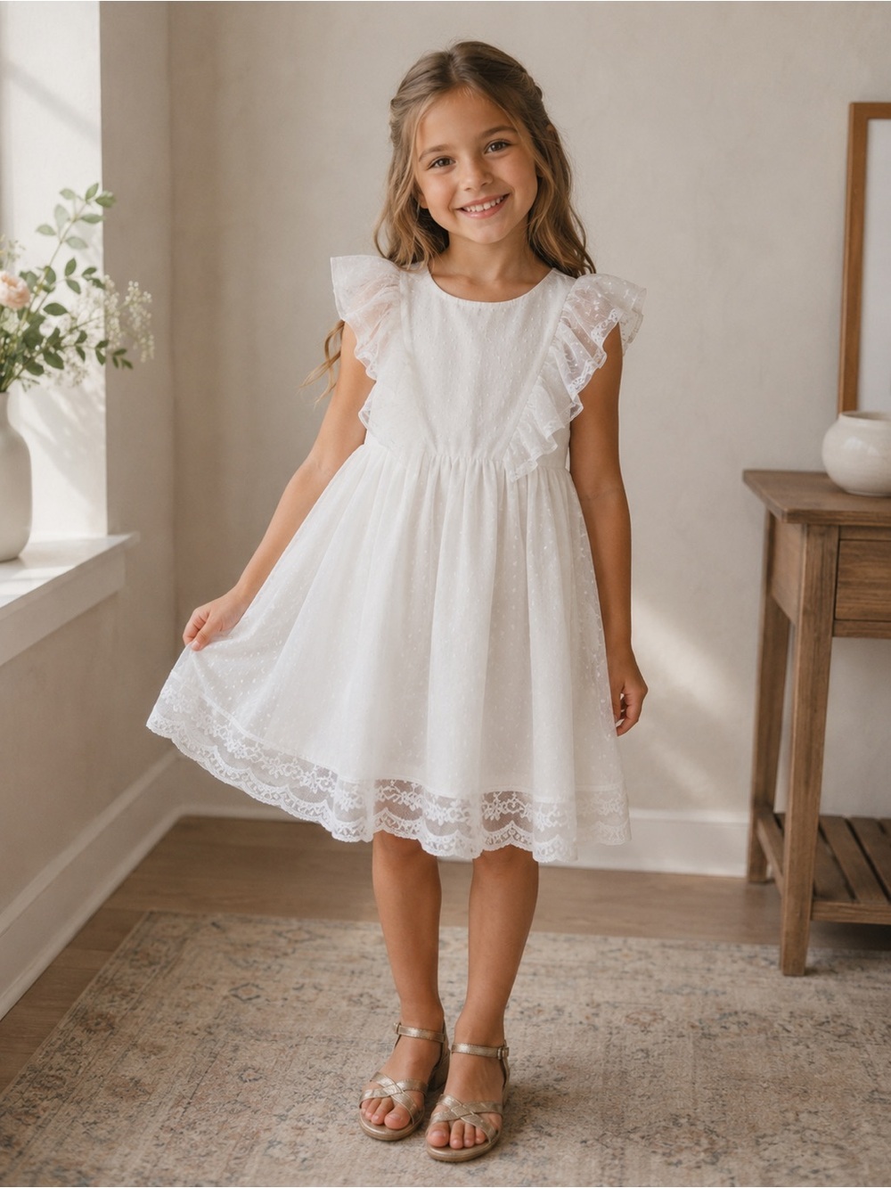 Catherine Malandrino White Ruffled Kids Dress